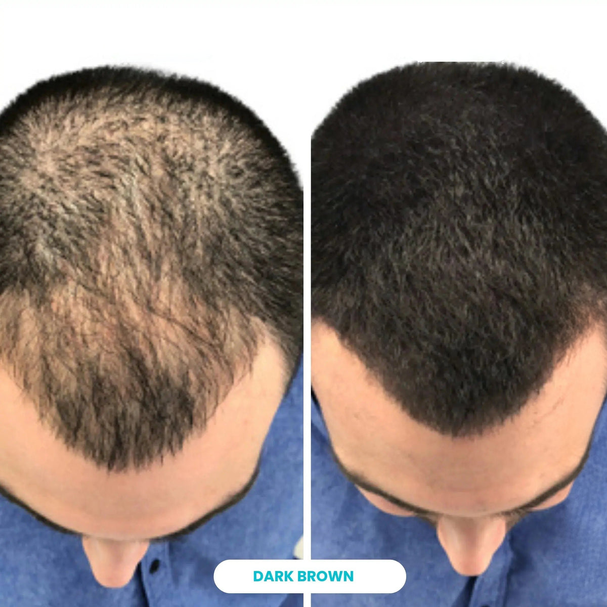 Comparație înainte și după pentru păr închis la culoare, etichetată Dark Brown.