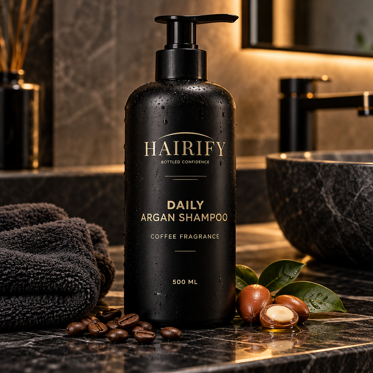Hairify Daily Argan Shampoo 500 ml – fotografie lifestyle premium