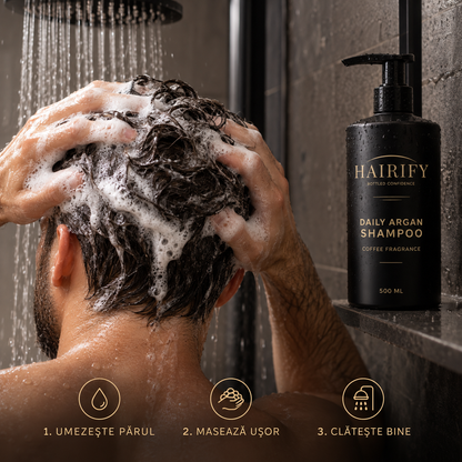 Cum se folosește Hairify Daily Argan Shampoo: umezește, masează și clătește