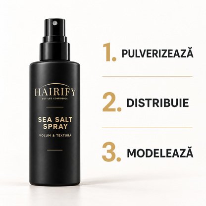 Utilizare Hairify Sea Salt Spray: pulverizează, distribuie și modelează
